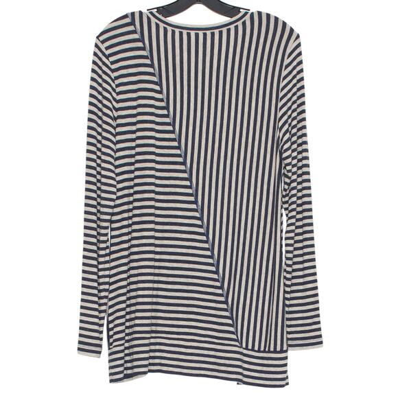 Cabi Top Casual Boho Minimalist Asymmetrical Statement Stripe Blue Gray Medium - Picture 2 of 6